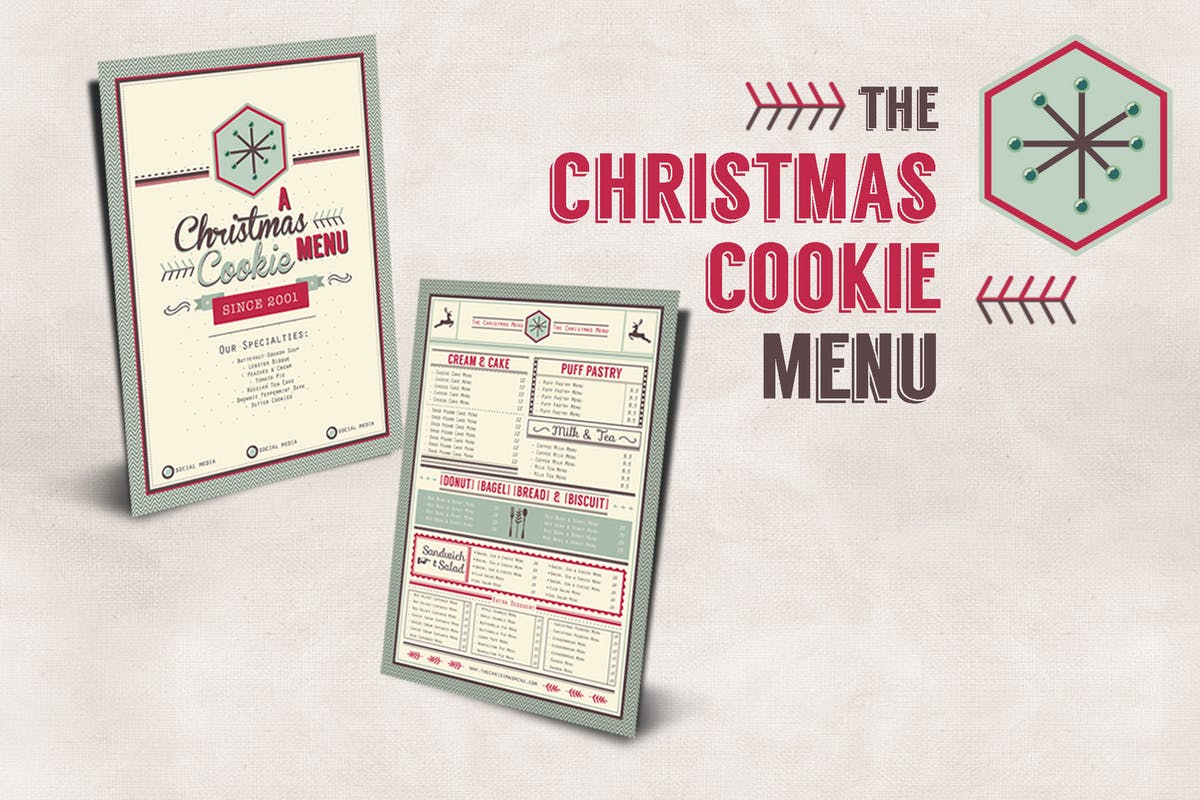 圣诞节节日曲奇饼干价格表单菜单设计模板 Christmas Menu插图