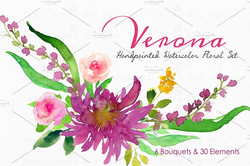 维罗纳-水彩花卉套装 Verona – Watercolor Floral Set插图1