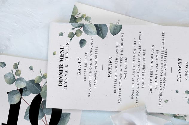 桉树叶子婚礼邀请函设计模板 Eucalyptus Foliage Wedding Suite插图4