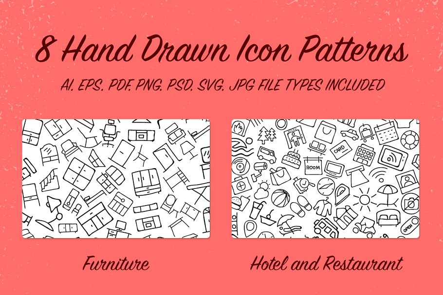 8款手绘图标图案背景素材v2 8 Hand Drawn Icon Patterns – Vol 2插图