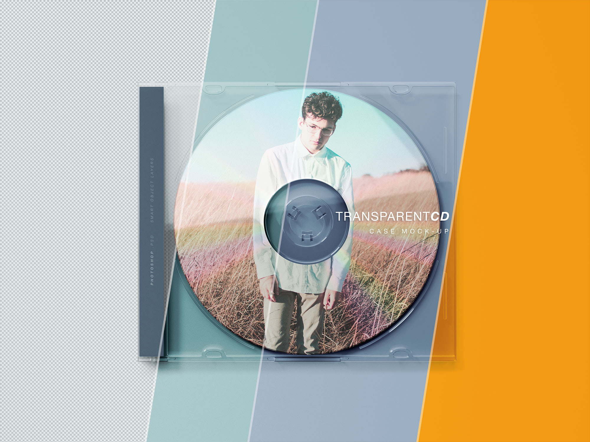 透明音乐CD盒封面设计样机模板 Transparent CD Case Mockup插图(1)