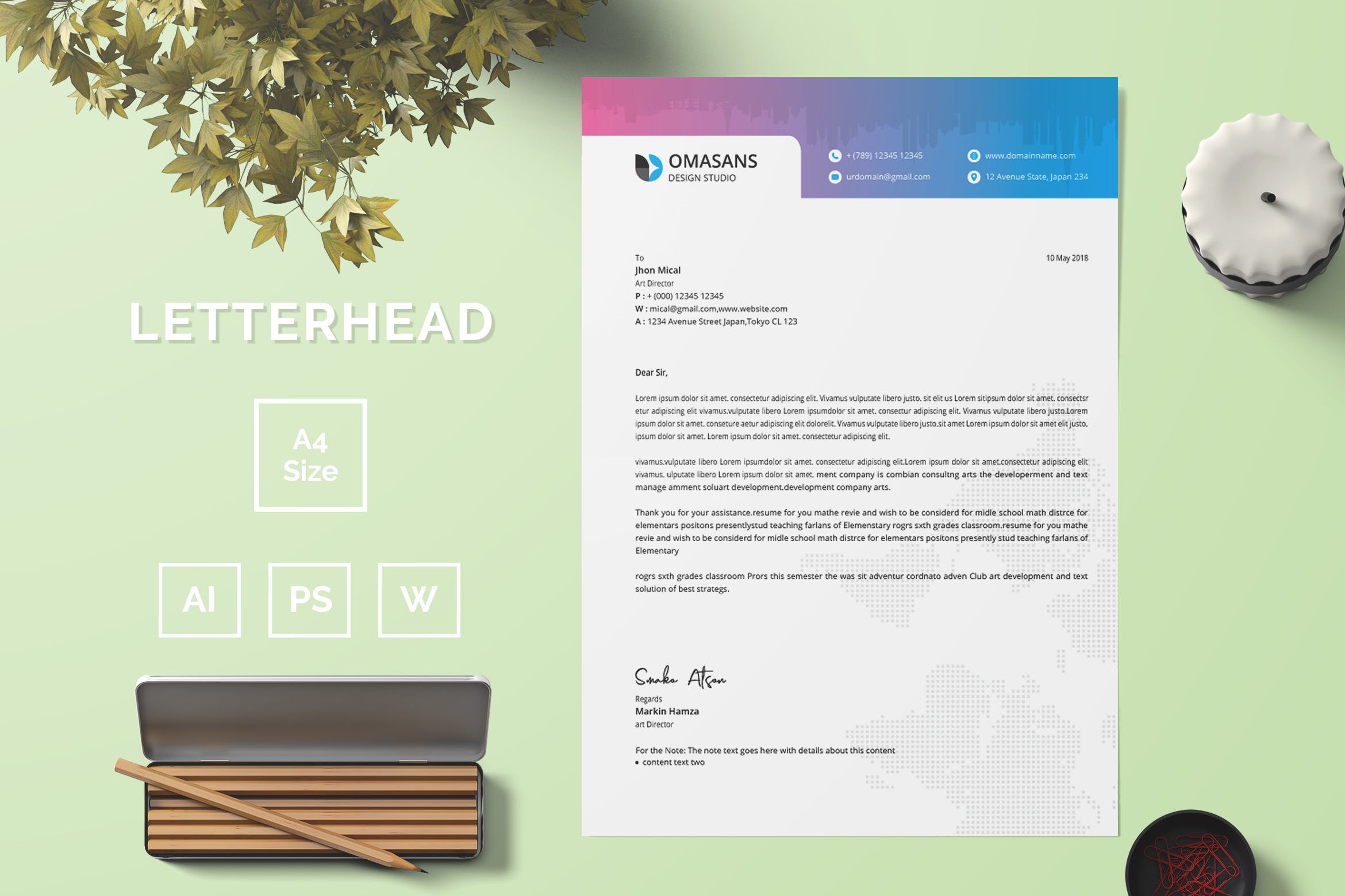 现代设计风格公开信/推荐信企业信纸设计模板04 Letterhead Template 04插图