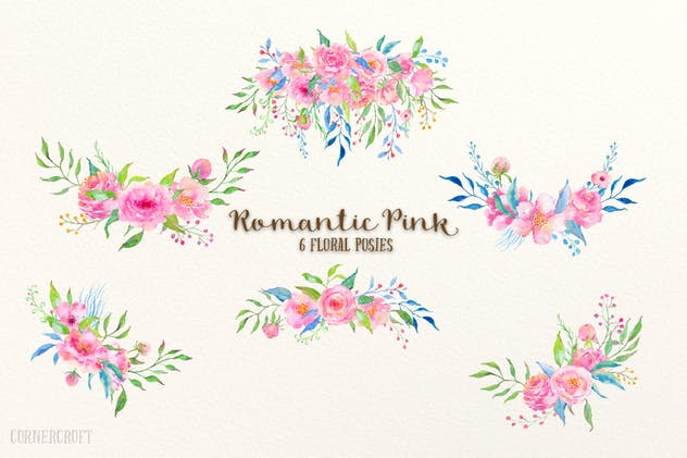 浪漫粉红色水彩插画设计素材合集 Watercolor Design Kit Romantic Pink插图(6)