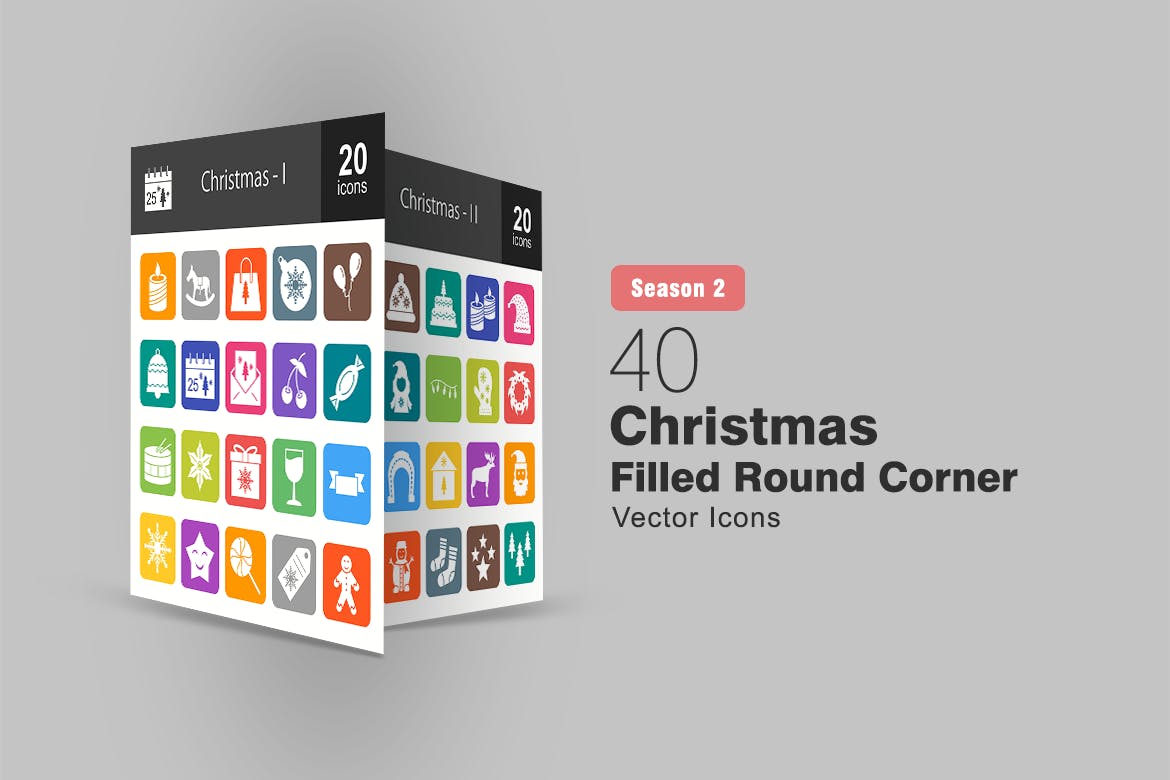 40枚圣诞节主题圆角填充图标素材 40 Christmas Filled Round Corner Icons插图