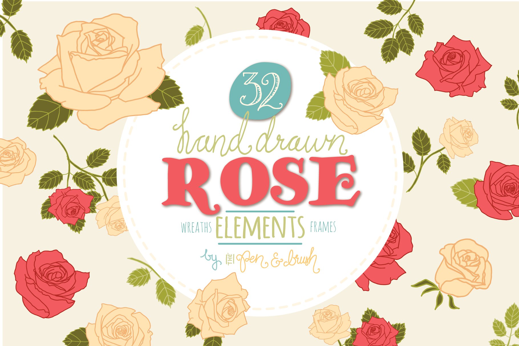 手绘玫瑰花元素矢量插画 Hand Drawn Rose Elements Vector插图