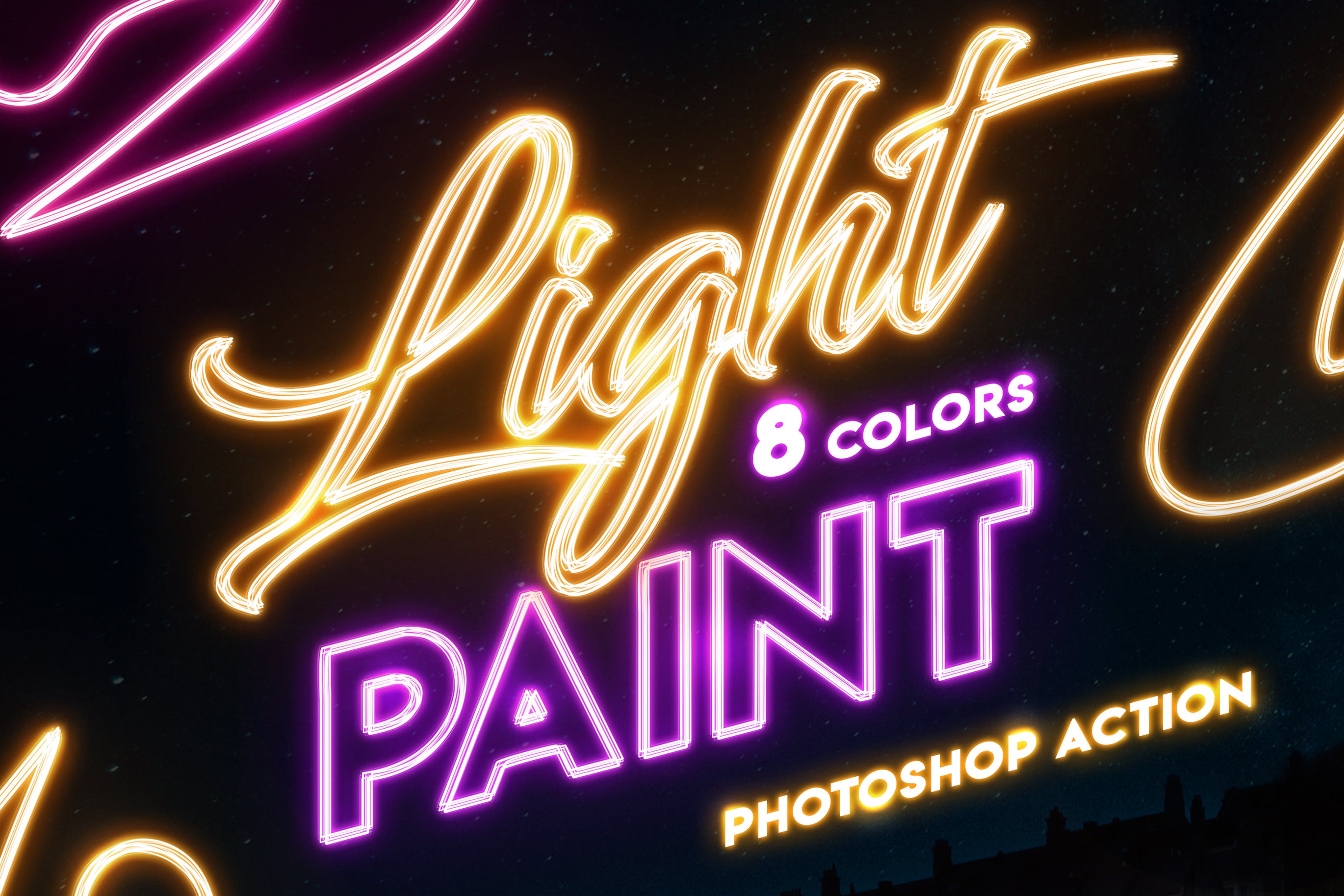 霓虹灯发光字体特效PS动作 Light Painting – Photoshop Action插图