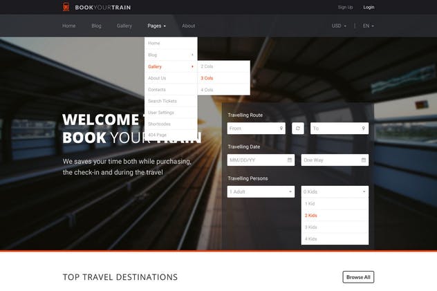 交通出行在线订票系统PSD网站模板 Book Your Train – Online Booking PSD Template插图(2)