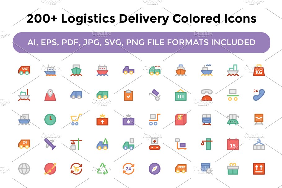 200+物流运输主题彩色图标 200+ Logistics Delivery Colored Icon插图
