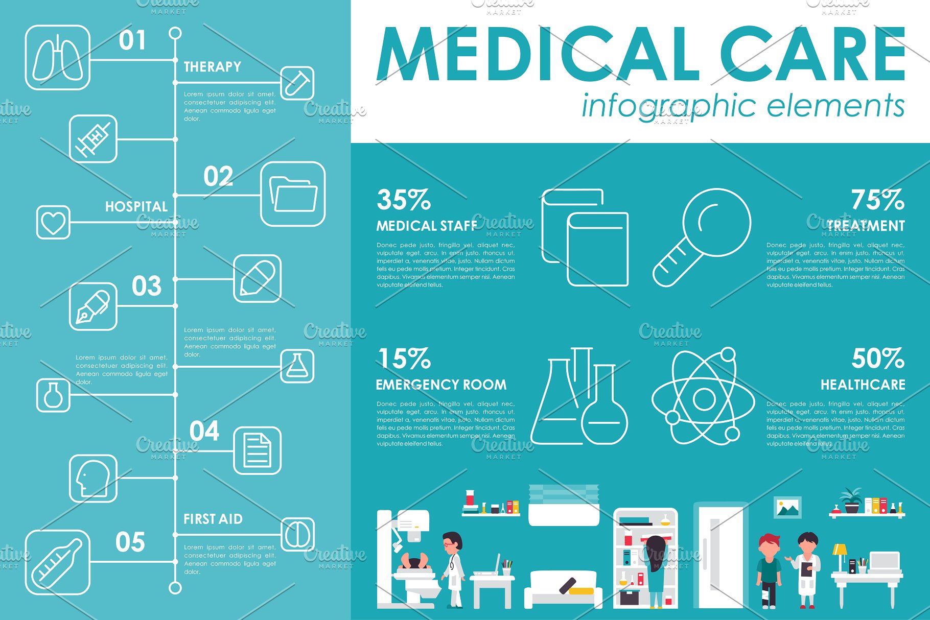 12款医药主题扁平化设计风格信息图表素材 12 Medical Flat Infographics插图(3)