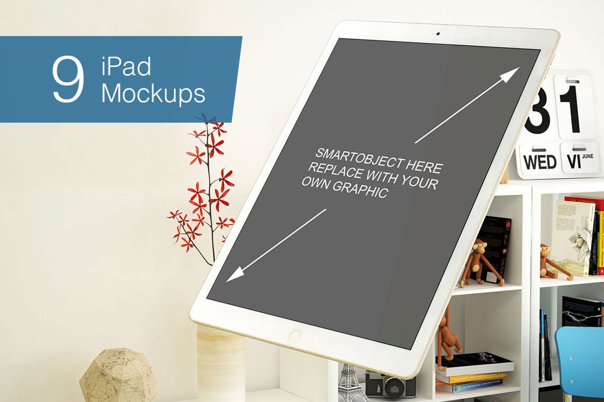 真实场景平板电脑设备演示样机 Tablet Mockup – 9 Poses插图