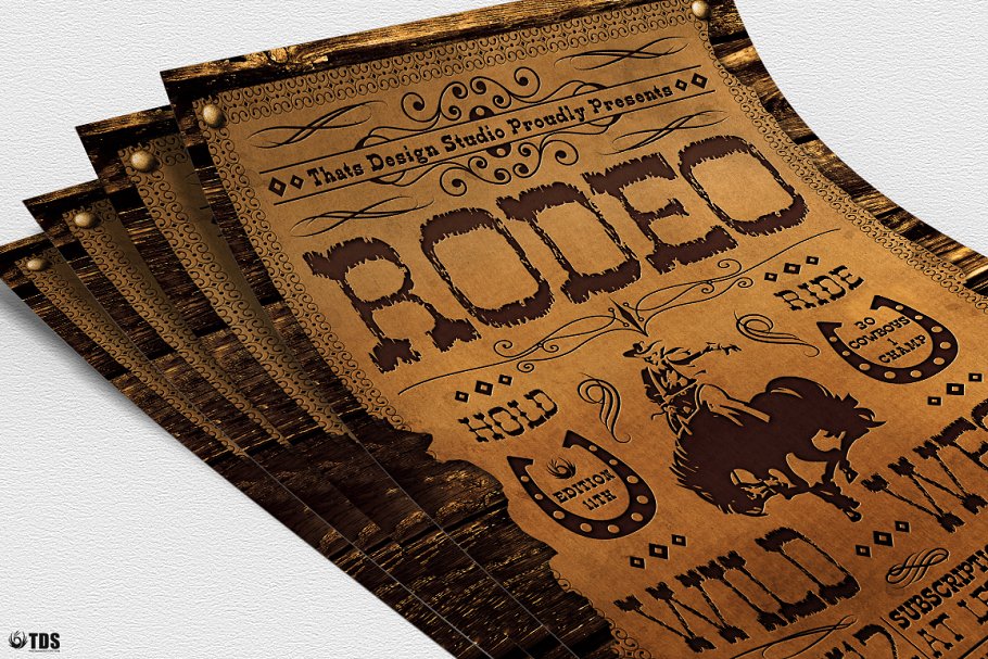 马戏团杂技活动海报宣传PSD模板V.2 Western Rodeo Flyer PSD V2插图(4)