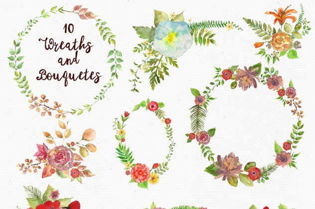水彩花环花束剪贴画合集 Watercolor Wreathes and Bouquets插图(1)