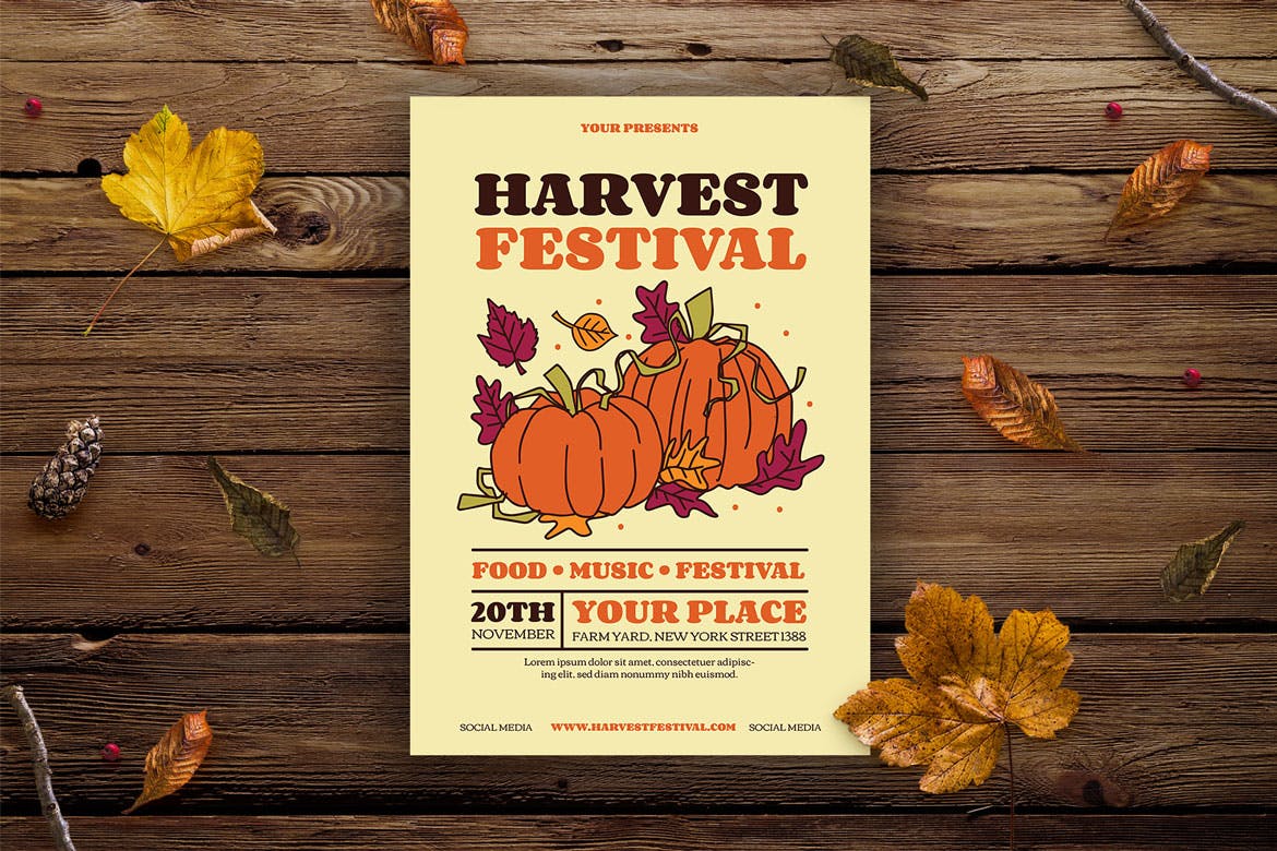 丰收节庆祝活动海报设计模板 Harvest Festival插图(1)