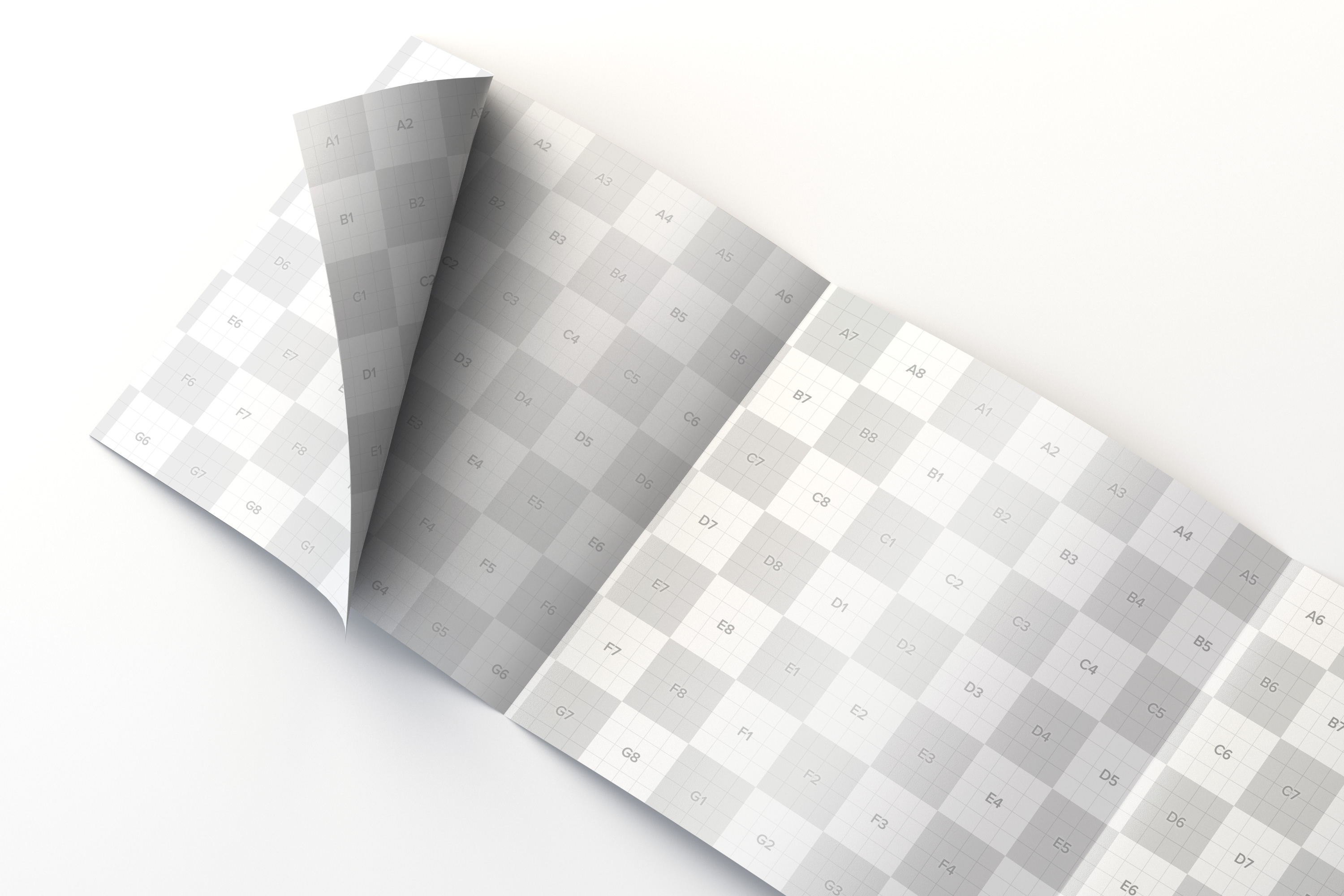 四折页设计小册子传单内页排版设计样机01 Inside Square 4-Fold Brochure Rolled Page Mockup 01插图2