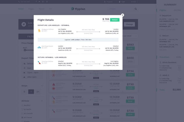 机票在线预订系统PSD网站模板 FlyPlan – Air Ticket Booking System PSD Kit插图(4)