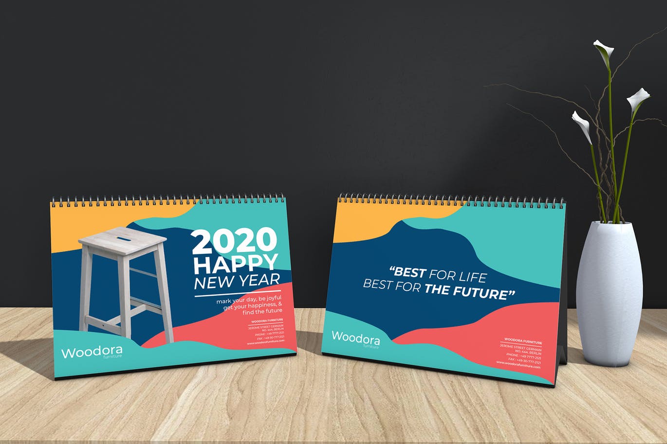 家具品牌定制2020年活页台历设计模板 Woodora Furniture Table Calendar 2020插图