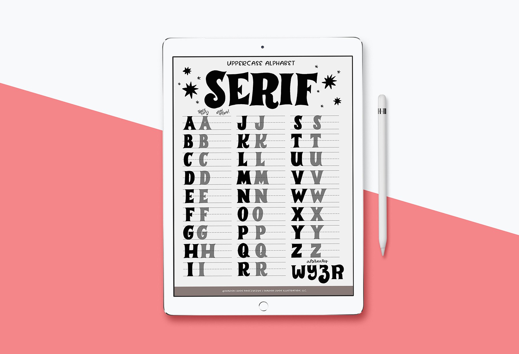 衬线字体Procreate&PS笔刷 Serif Lettering Worksheet插图(1)