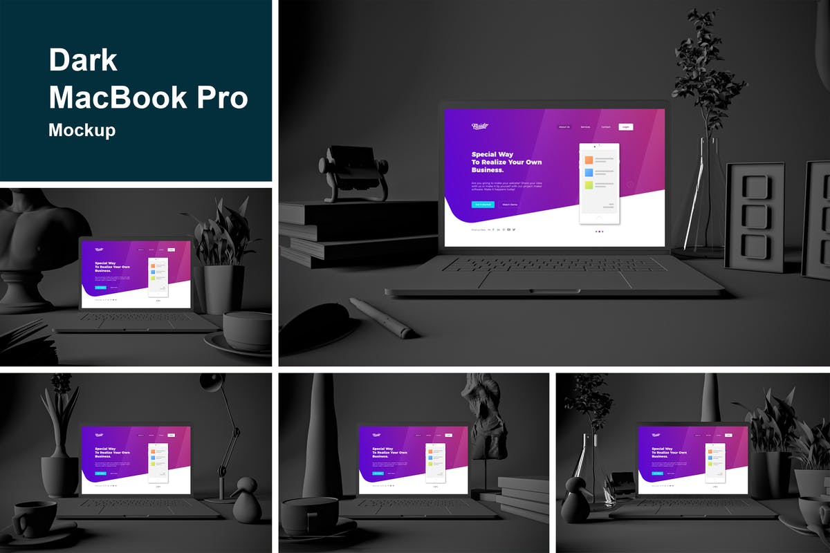 酷黑场景MacBook Pro电脑样机 Dark MacBook Pro插图