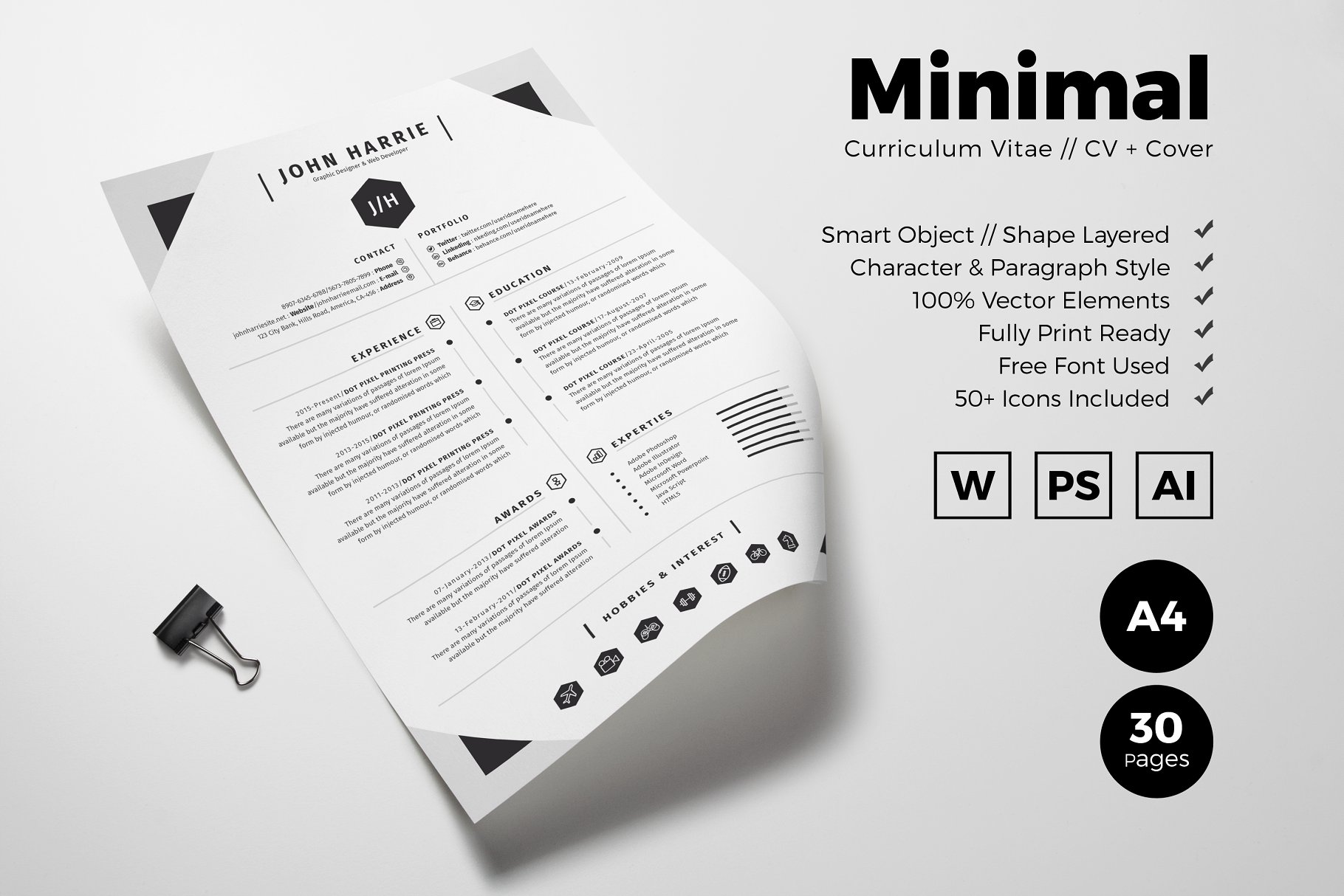 极简主义创意简历设计模板 Minimal Curriculum Vitae插图
