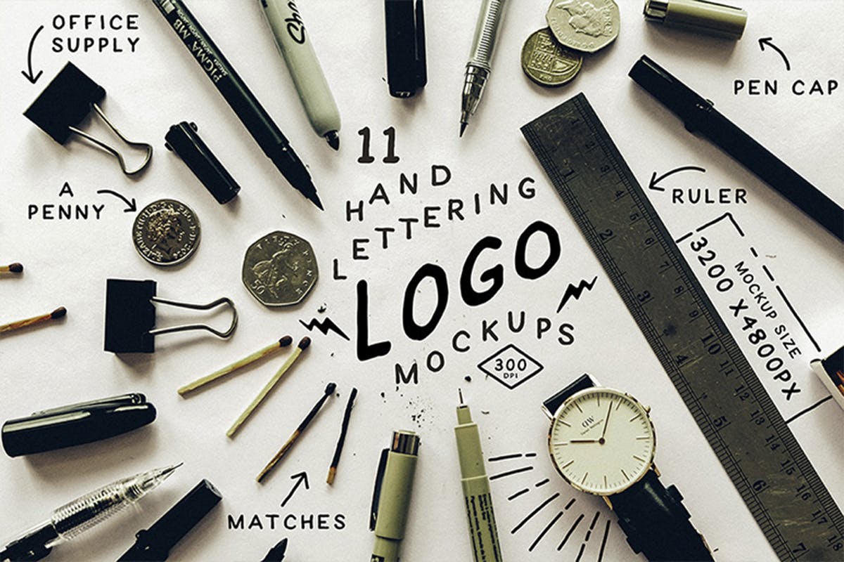 复古手写字徽标样机模板 Hand Lettering Logo Mockups插图