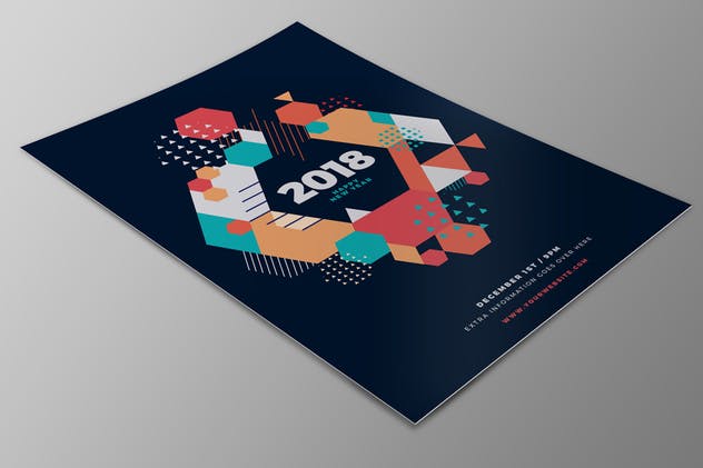 多彩几何图案新年主题海报设计模板 Happy New Year 2018 Party Flyer插图(3)