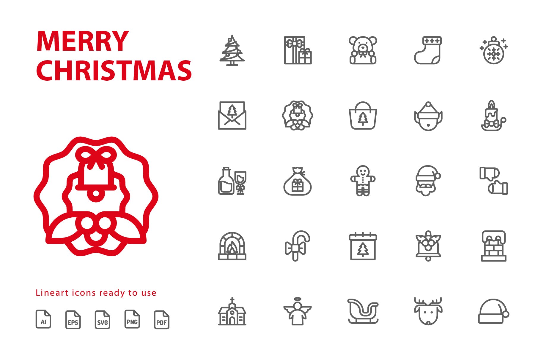 25枚圣诞主题节日线性图标 Merry Christmas Lineart插图(1)