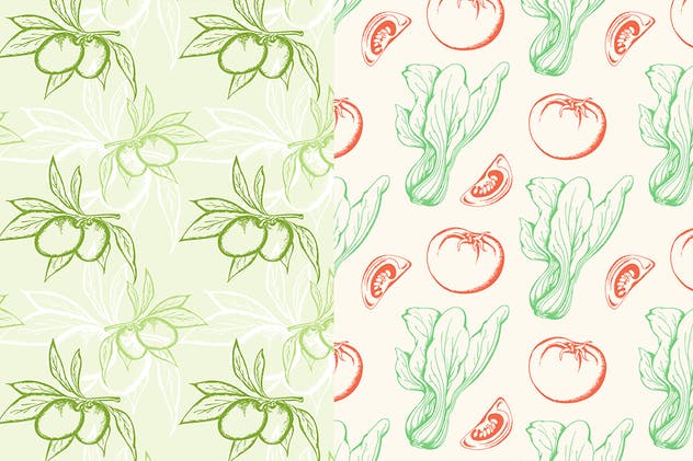 手绘蔬菜无缝图案设计素材 Vegetable Seamless Patterns插图2