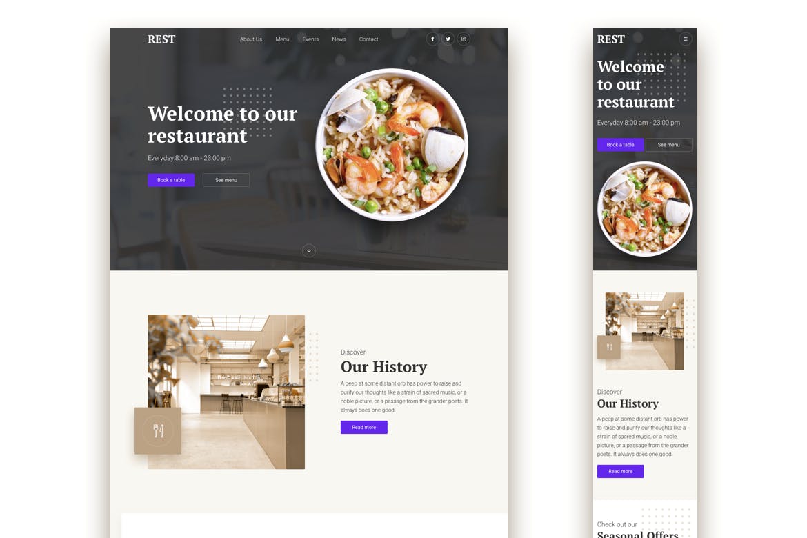 餐馆品牌响应式网站设计UI套件 Restaurant Responsive Landing Page插图(1)