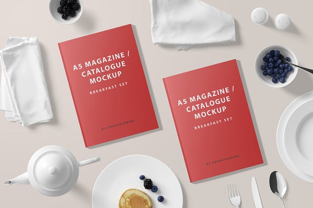 早餐场景A5杂志画册样机 A5 Magazine Catalogue Mockup – Breakfast Set插图4