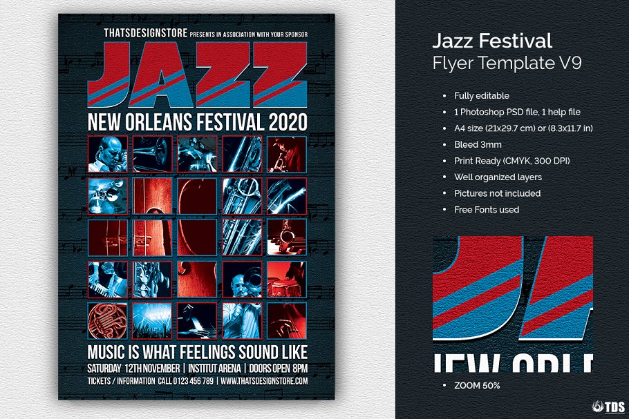 爵士音乐节活动海报设计PSD模板v9 Jazz Festival Flyer PSD V9插图 爵士音乐节活动海报设计PSD模板v9 Jazz Festival Flyer PSD V9插图