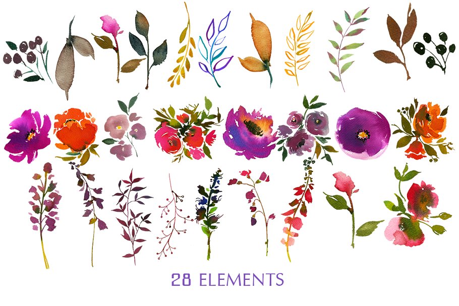 水彩花卉剪辑艺术（图形、纹理、纸张…） Carousel Watercolor Floral Clip Art插图(7)