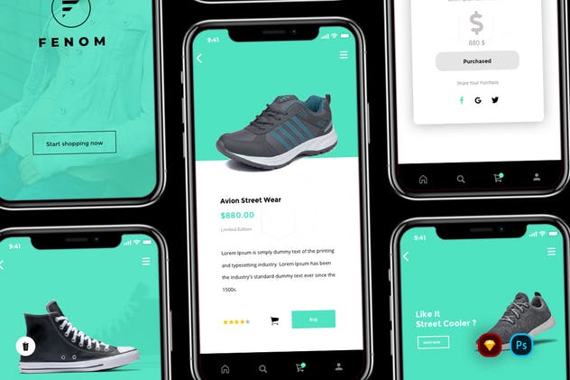 鞋包潮牌电商手机APP应用UI套件[Sketch&PSD] Fenom Creative Shopping App UI Kit插图(3)