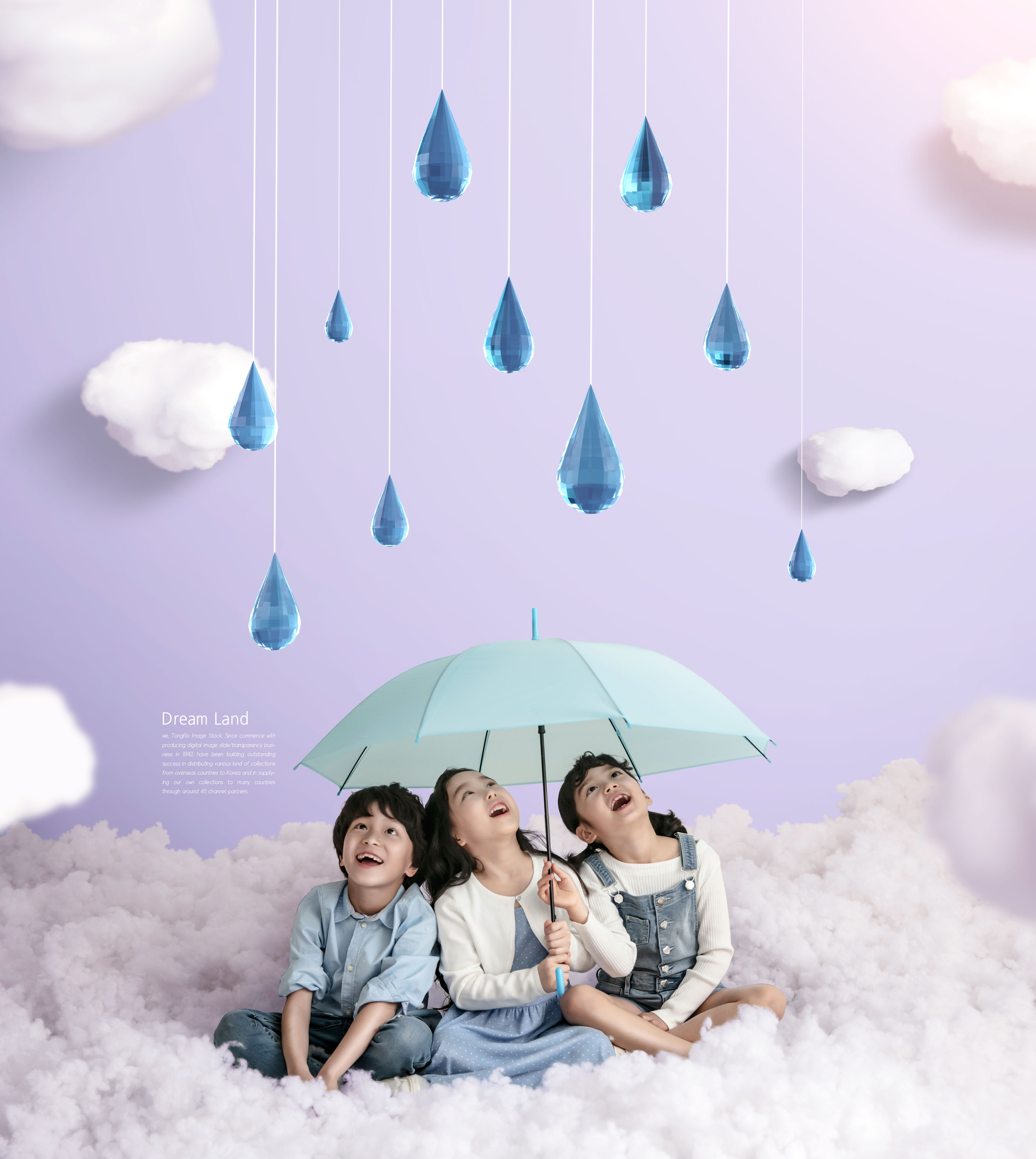 雨滴梦幻场景儿童主题海报设计素材插图