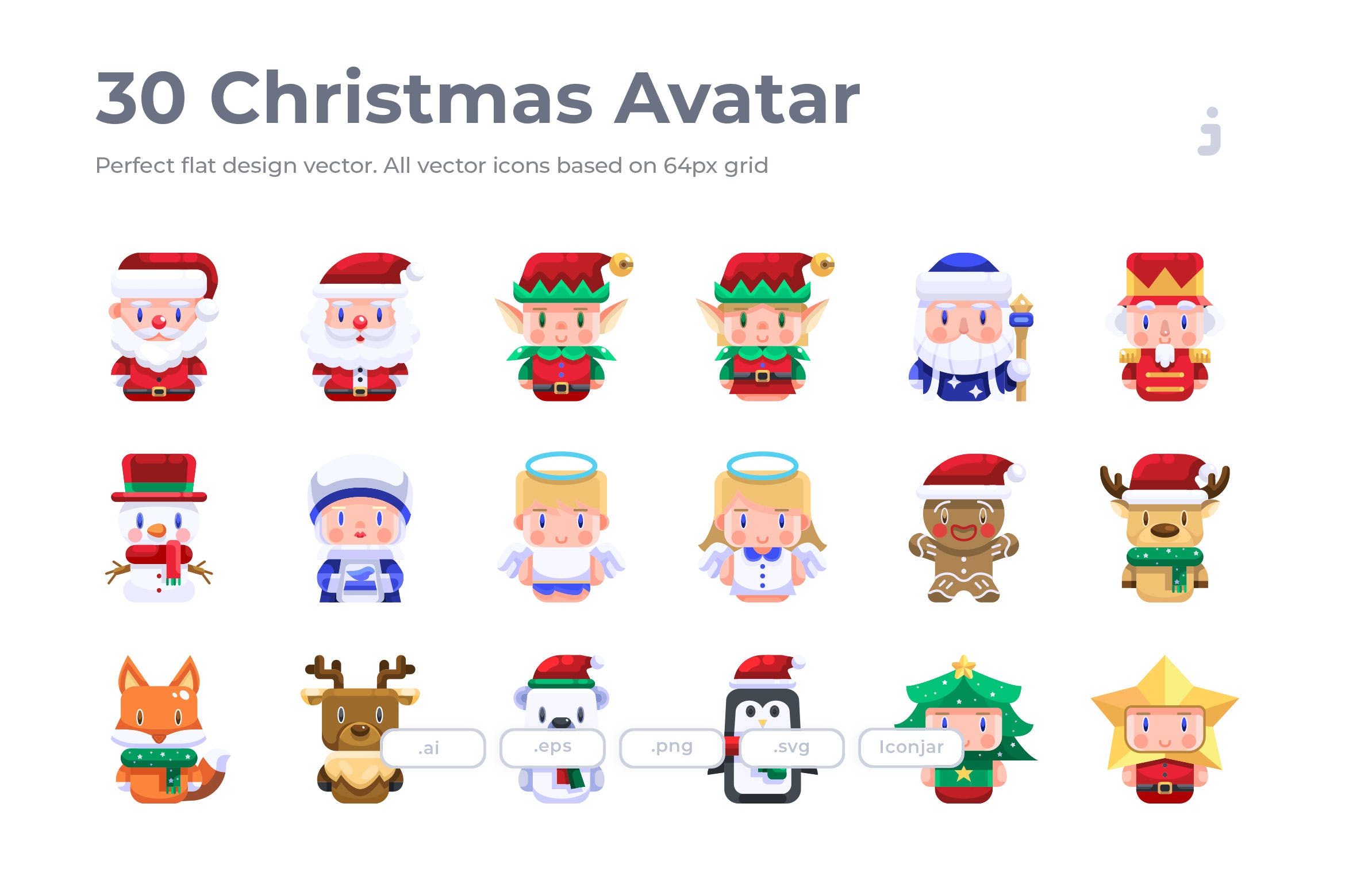 30枚扁平设计风格圣诞主题人物头像图标 30 Christmas Avatar Icons- Flat插图