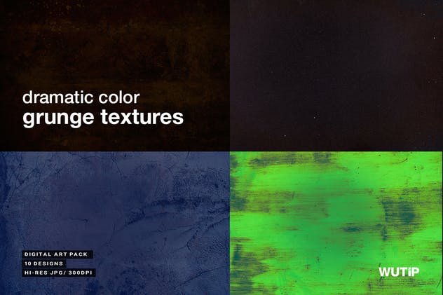 10个奇幻独特颜色颜料污迹纹理套装 10 Dramatic Color Grunge Textures插图2