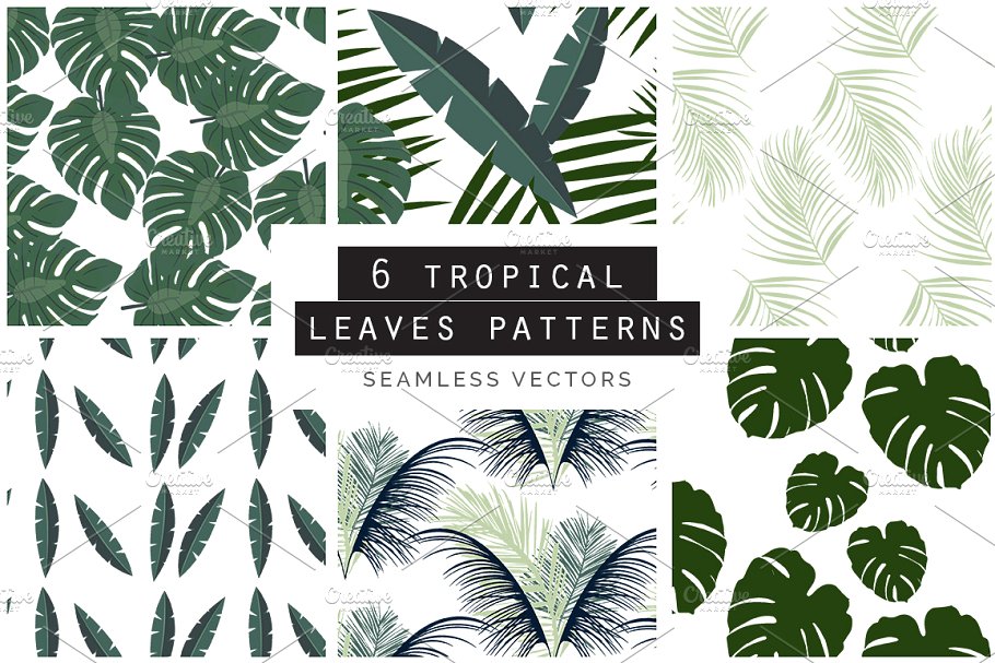 各种不同类型树叶无缝图案纹理 Leaves Seamless Patterns Collection插图5