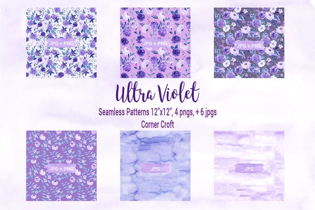 紫罗兰水彩纹理/图案合集 Watercolor Ultra Violet Collection插图(5)