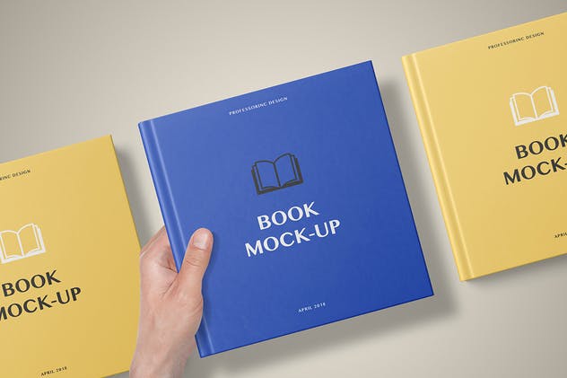 精装硬封面方形书展示样机模板 Hard Cover Square Book Mockup – Set 2插图(8)