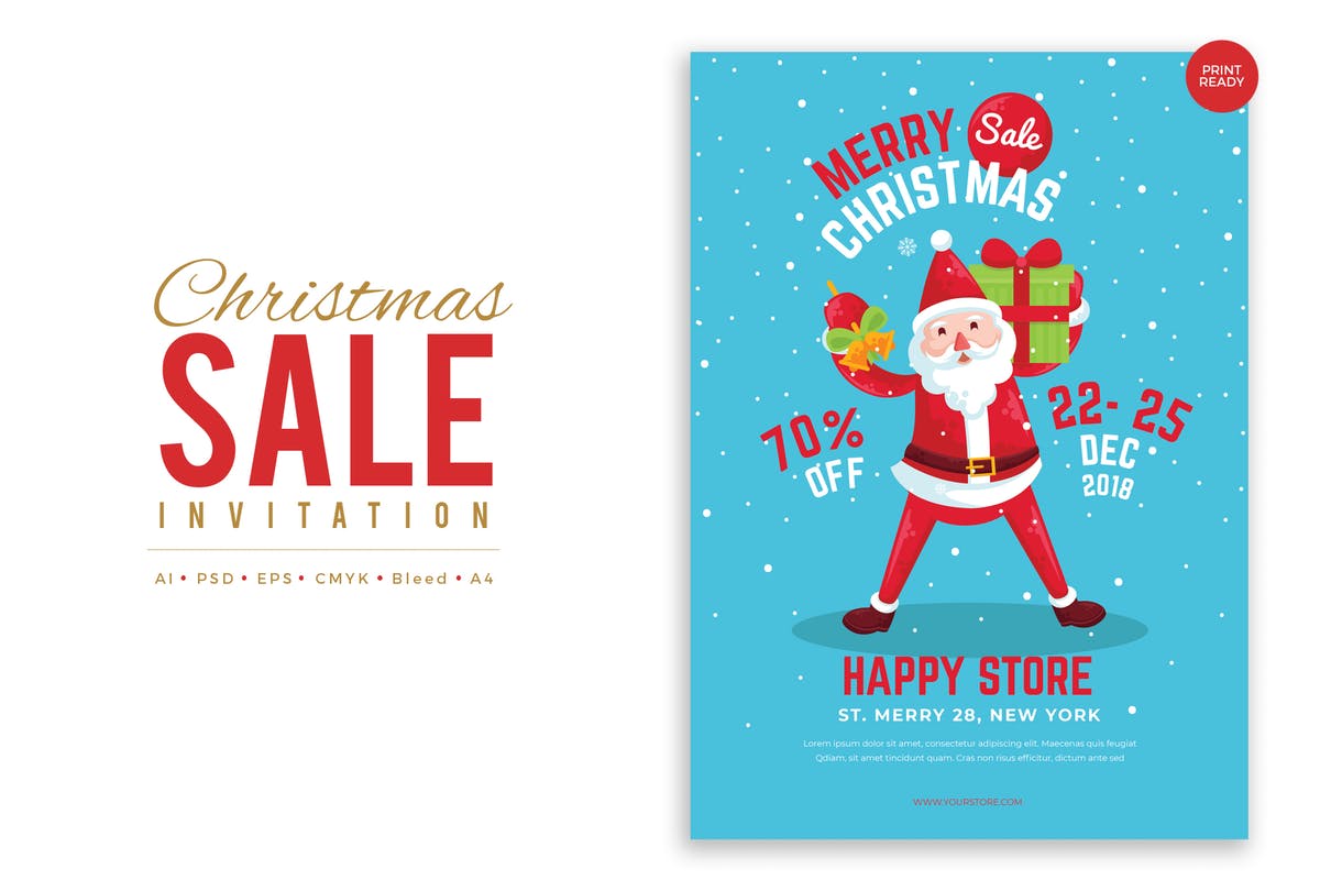 圣诞节商店促销活动传单设计模板V5 Merry Christmas Sale Flyer PSD and Vector Vol.5插图