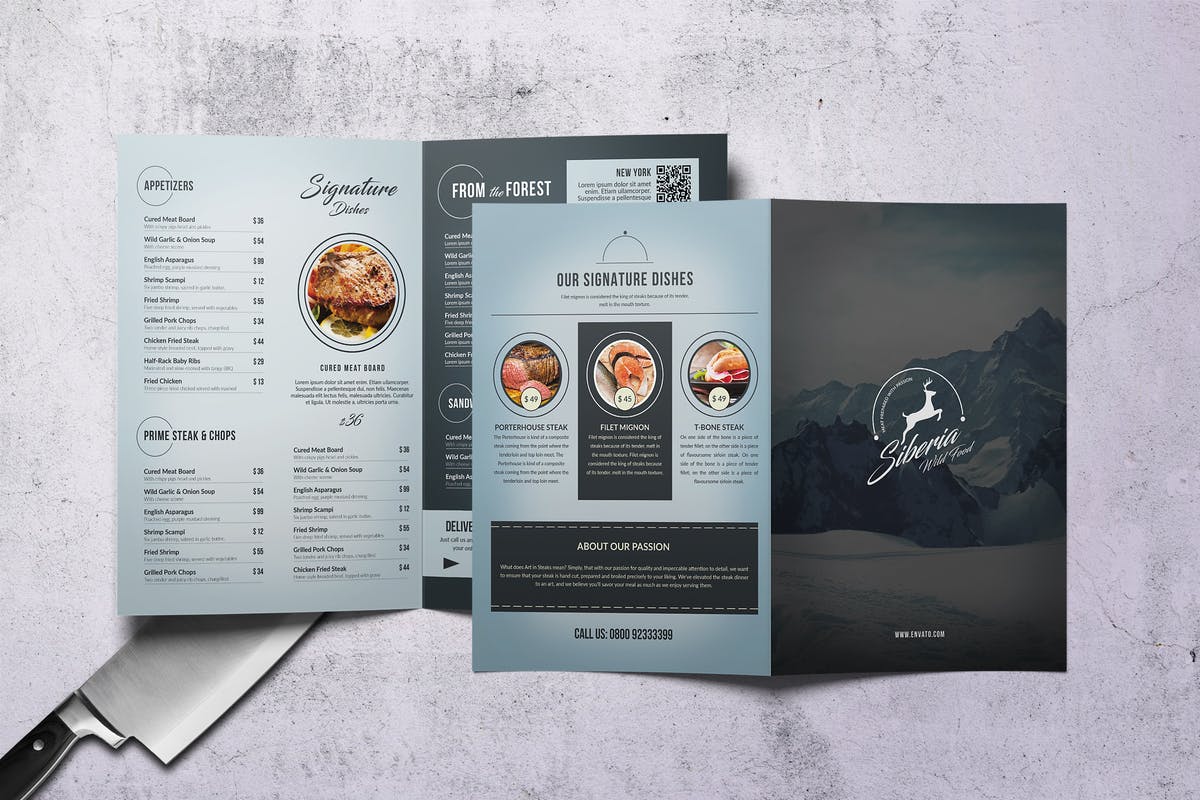 BBQ烧烤餐厅/西餐厅双页菜单设计模板 Siberia BiFold Menu – A4 and US Letter插图