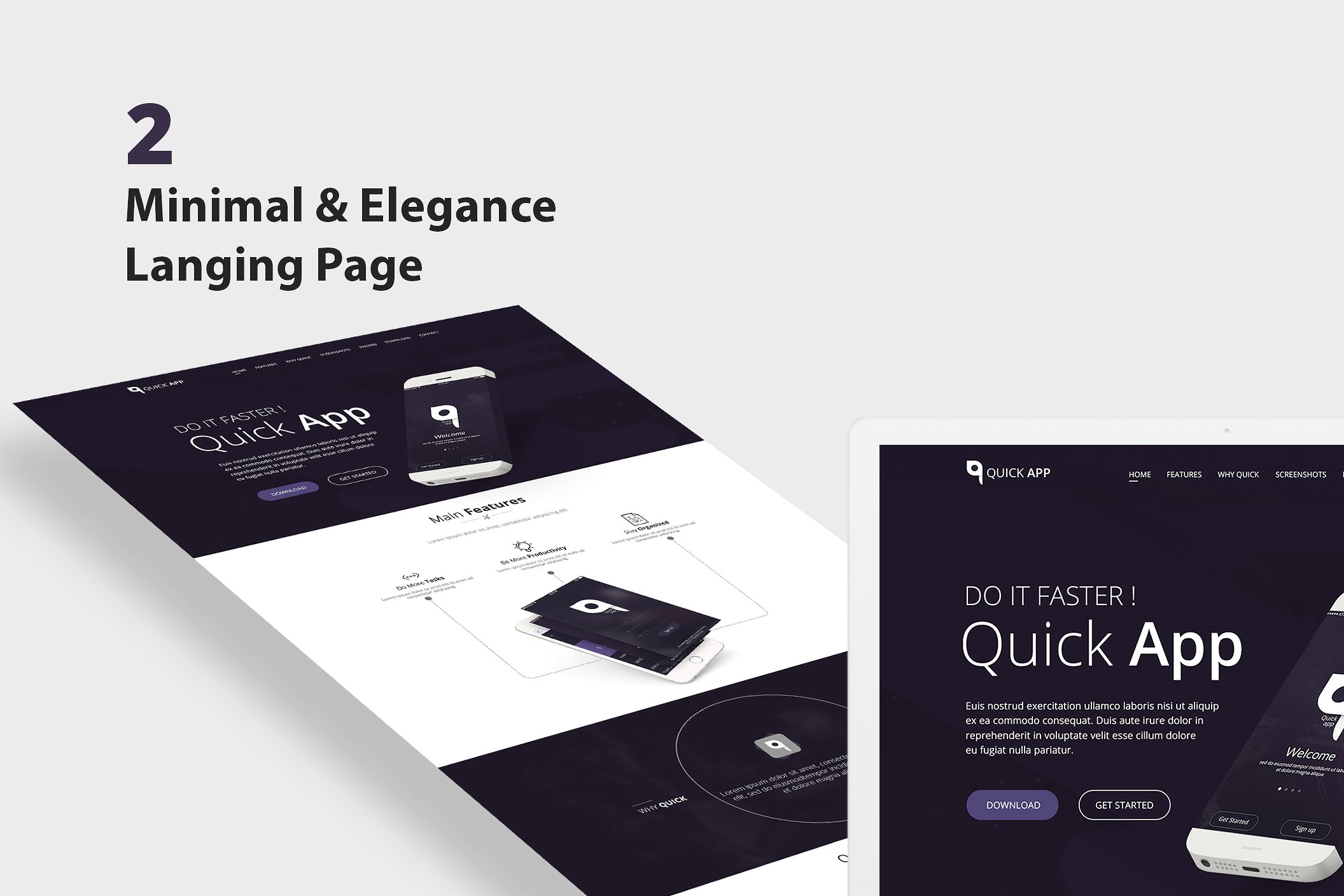 着陆页设计模版 QuickApp – Landing Page PSD Template插图(1)