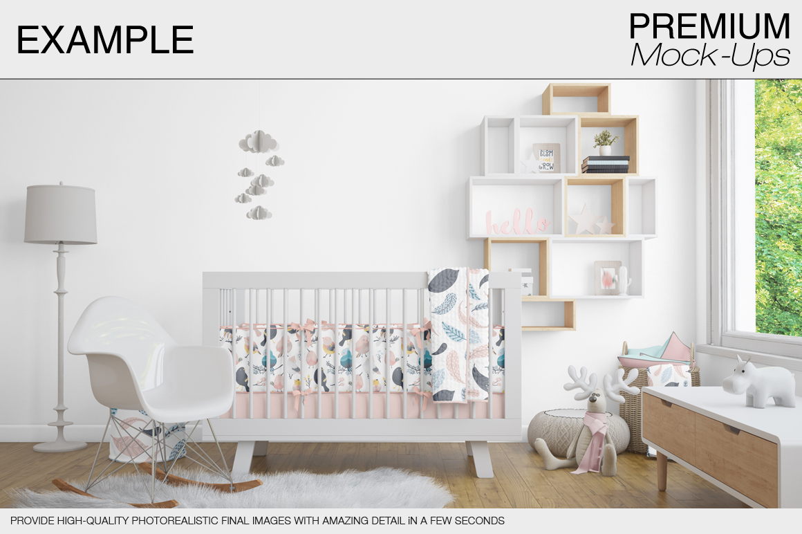 高品质的婴儿床 & 90个相框展示样机下载 Nursery Crib Wall & 90 Frames [psd]插图(10)