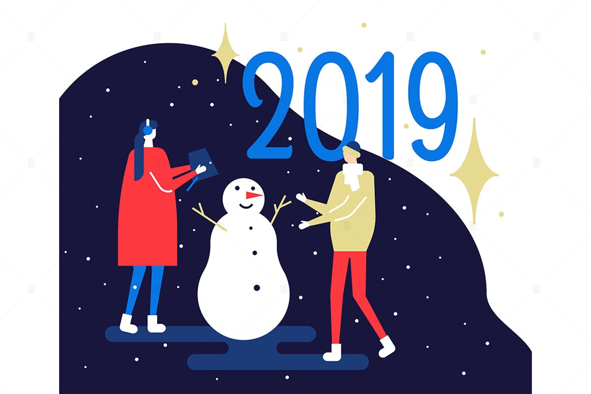 2019新年主题扁平化矢量插画3 Happy New Year 2019 – flat design illustration插图