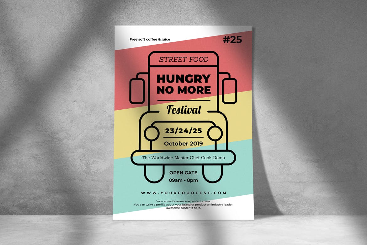 快餐卡美食节复古广告海报设计模板 Food Truck Flyer Retro插图(1)
