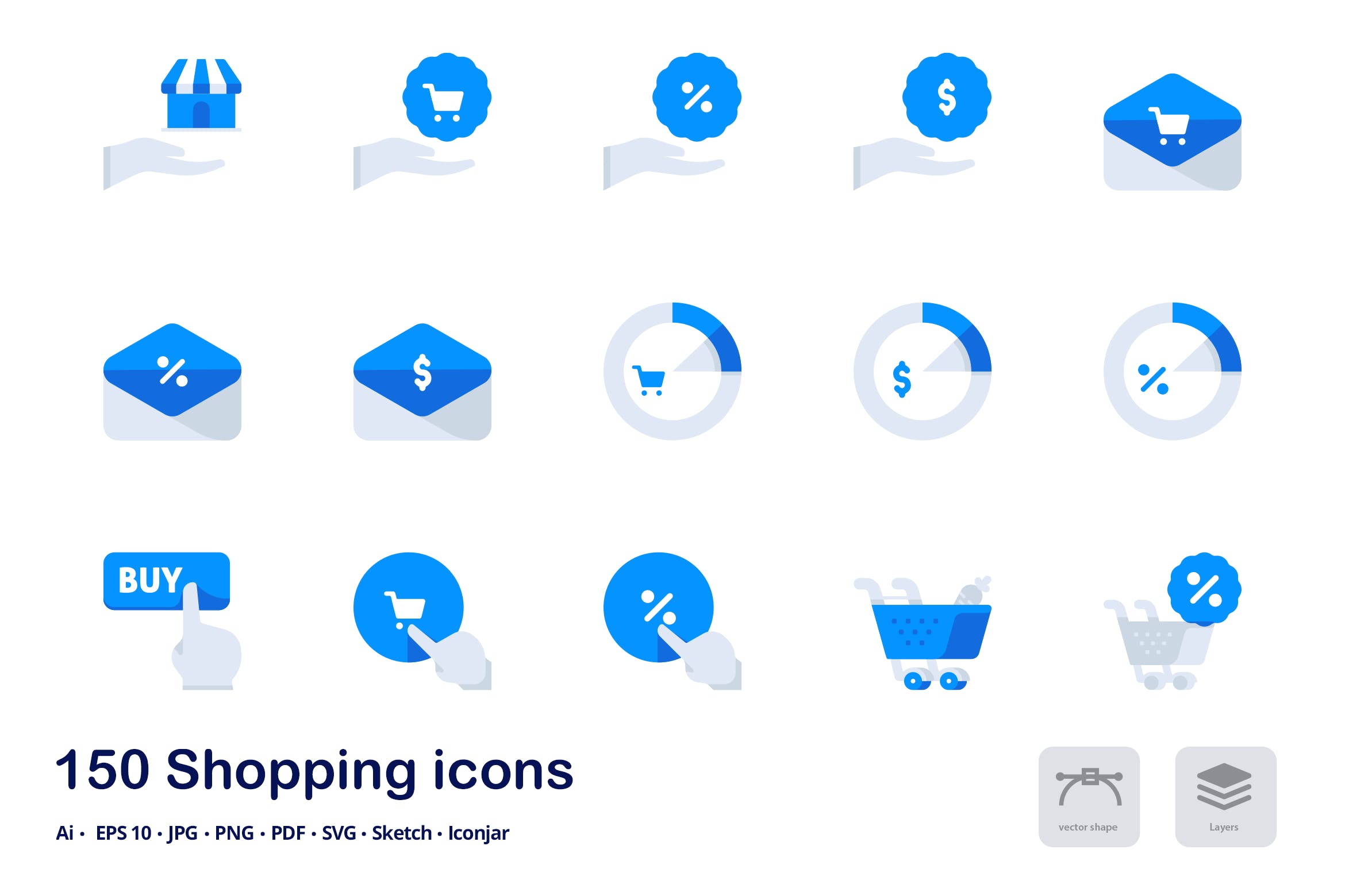 150枚购物&电子商务主题双色调扁平化图标素材 Shopping and E-commerce Accent Duo Tone Icons插图