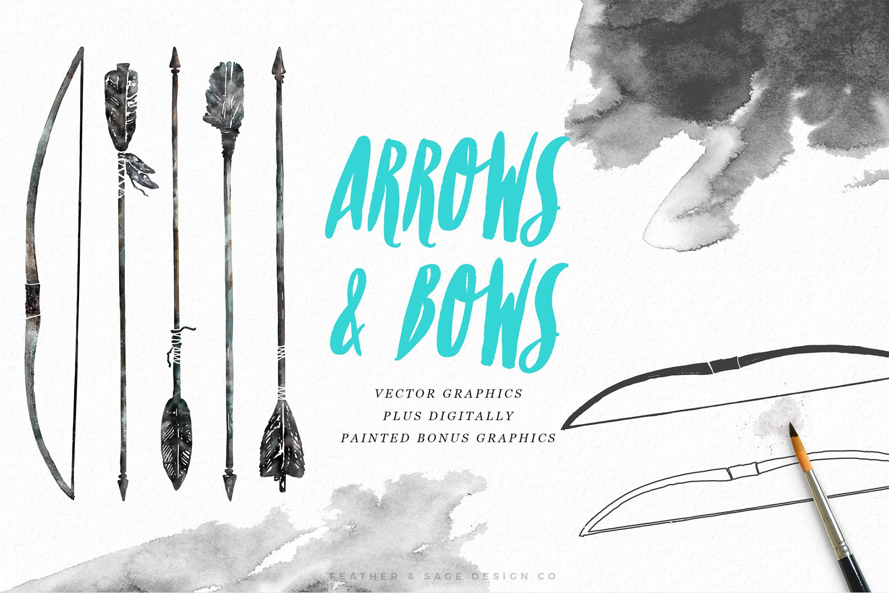 手绘弓箭图形插画 Hand-Drawn Arrows & Bows Graphics插图