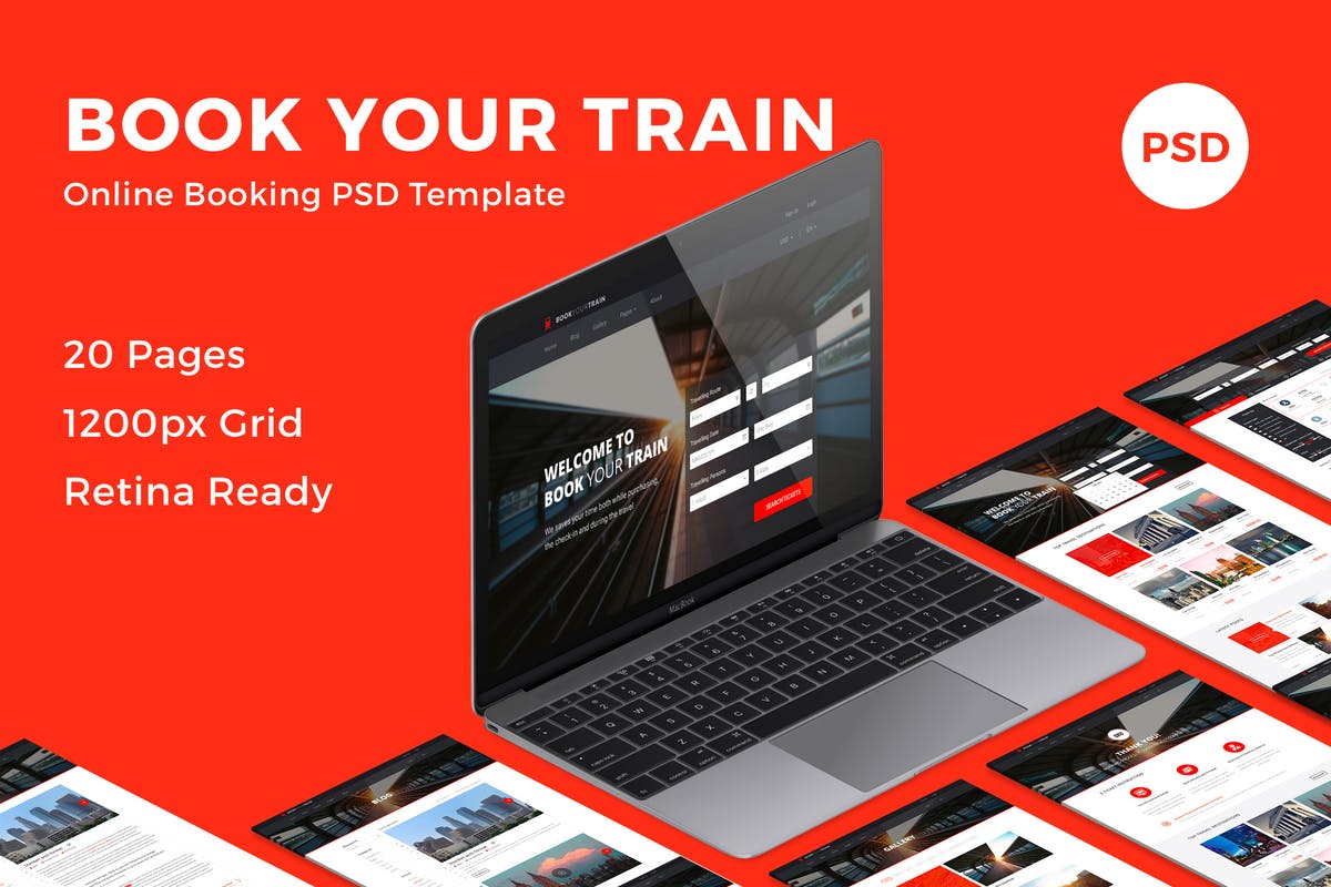 交通出行在线订票系统PSD网站模板 Book Your Train – Online Booking PSD Template插图