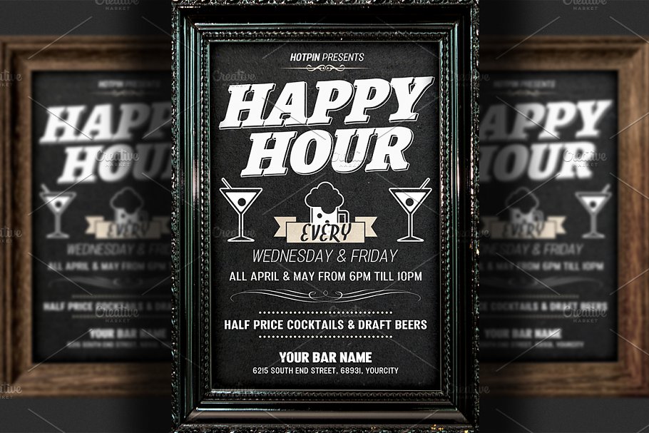 欢乐时光活动海报设计模板 Happy Hour Flyer Template插图