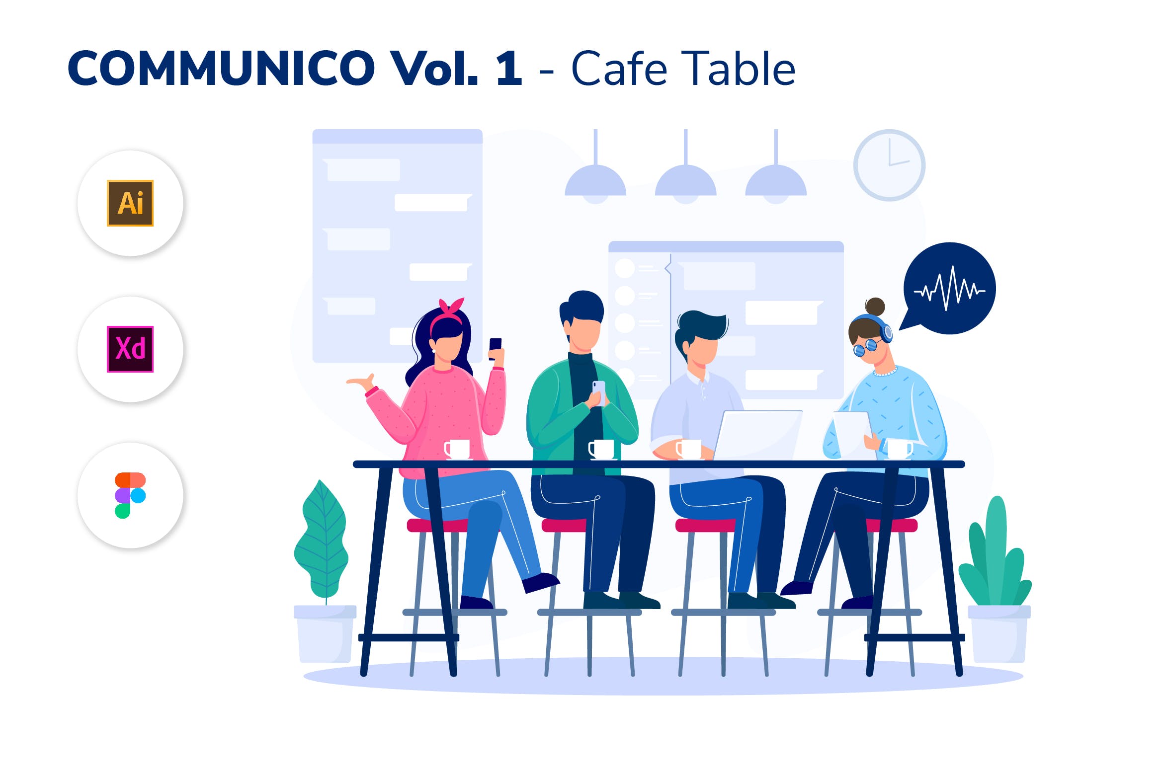 社交场景v1-咖啡桌矢量插画设计素材 COMMUNICO VOL. 1 – Cafe Table插图