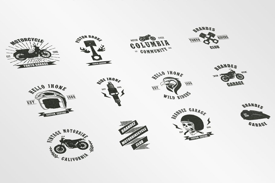 复古欧美风摩托品牌徽章设计模板 Vintage Badges Motorcycle插图
